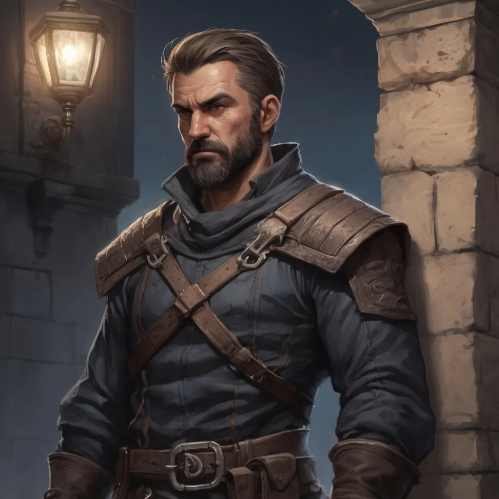 Prompt: (torso) Male heavy-set mature fit thief with short-cut hair and beard, climbing a wall of a mansion at night, windy, pathfinder, d&d setting, enhanced shadow quality