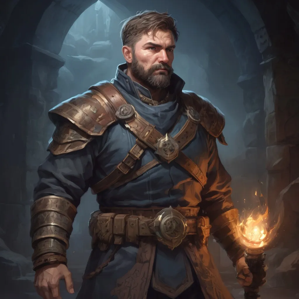 Prompt: Male stocky large mature moldovian fighter with short-cut hair and beard, exploring a dark astral magical dungeon in combat, pathfinder, d&d setting, in a realistic high quality digital art style, enhanced shadow quality, colorful