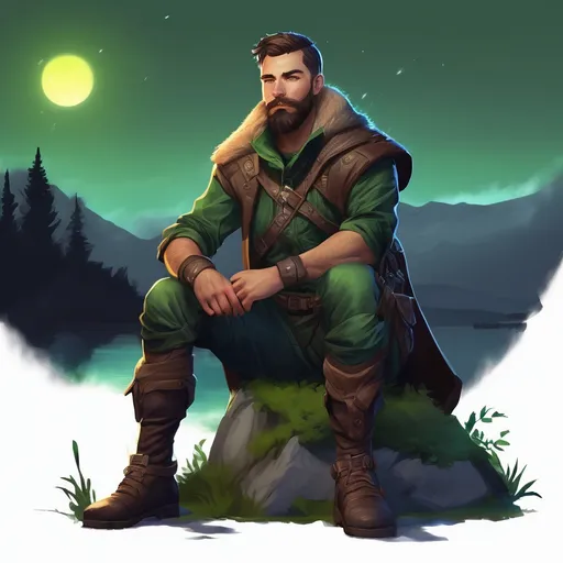 Prompt: (Full body) male ranger with short hair and beard, in nature at night, pathfinder, d&d setting, in a realistic digital art style