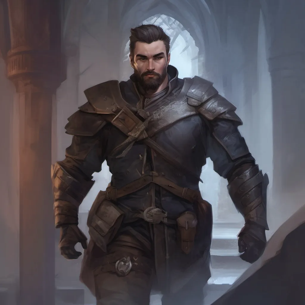 Prompt: (Full body) male stocky big-chested bandit with short hair and beard, no shirt on, in a dark castle, pathfinder, d&d setting, in a realistic digital art style