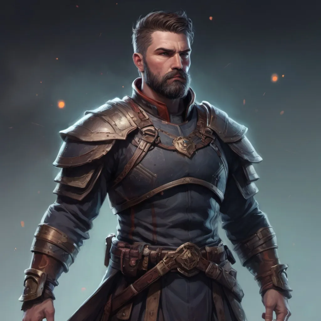 Prompt: Male stocky large mature warrior with short-cut hair and beard, exploring a dark astral dimention, pathfinder, d&d setting, in a realistic high quality digital art style, enhanced shadow quality, colorful