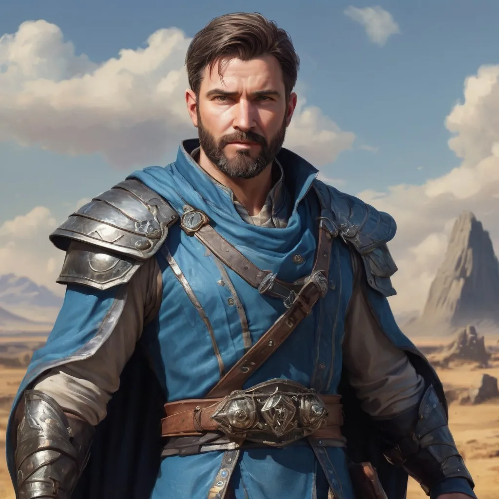 Prompt: Male stocky heavy-set mature illutionist with short-cut hair and beard, on a battlefield, in combat, casting a azure-spell, pathfinder, d&d setting, realistic high quality, enhanced shadow quality