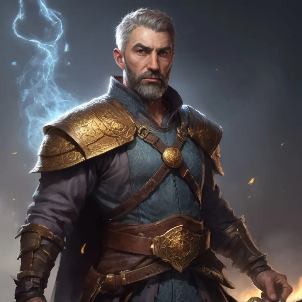 Prompt: (torso) Male stocky large mature fit battle-mage with short-cut hair and beard, engaged in combat casting a light-spell in movement, pathfinder, d&d setting, realistic, enhanced shadow quality