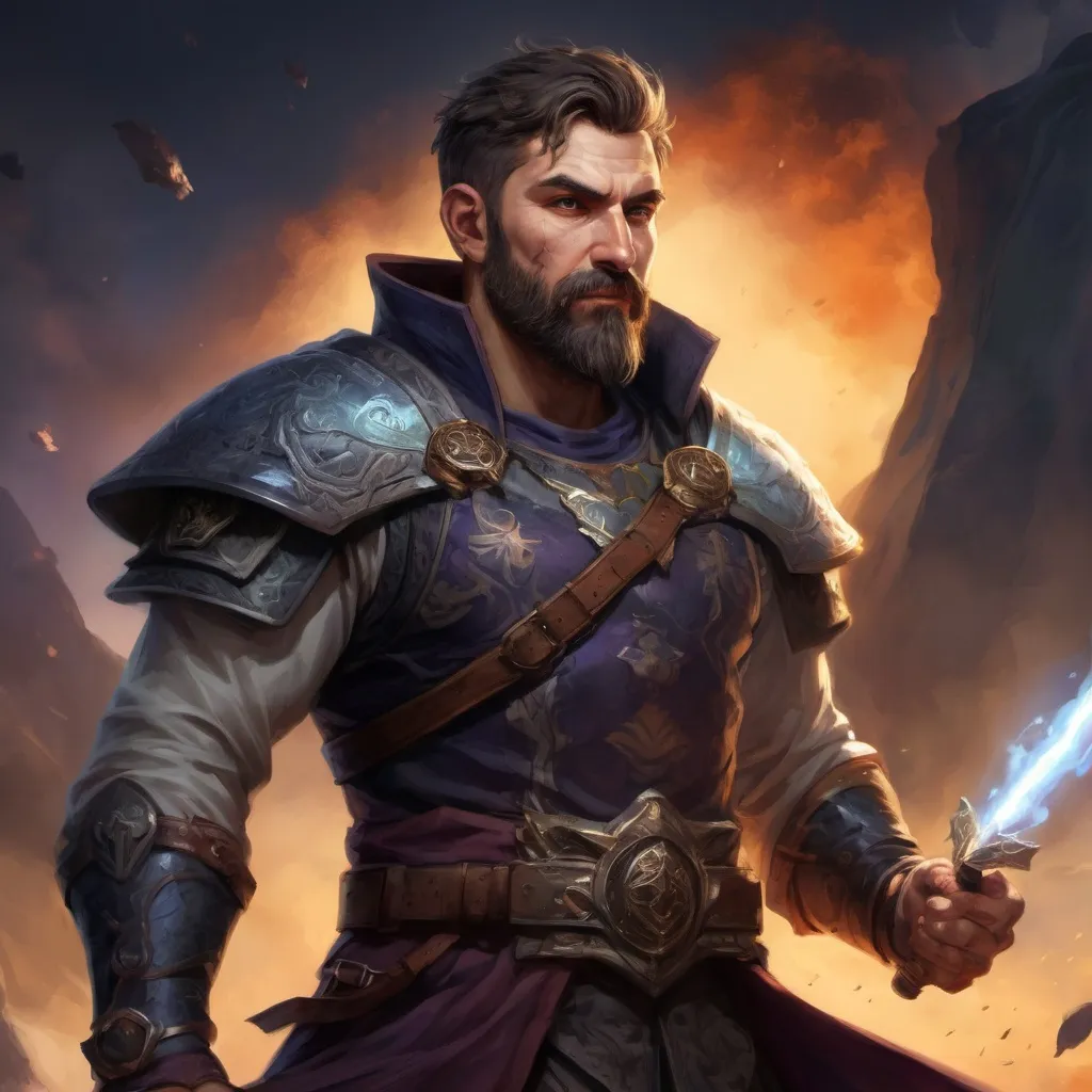 Prompt: Male stocky large mature bulgarian battle-mage with short-cut hair and beard, exploring a dark astral battlefield, pathfinder, d&d setting, in a realistic high quality digital art style, enhanced shadow quality, colorful