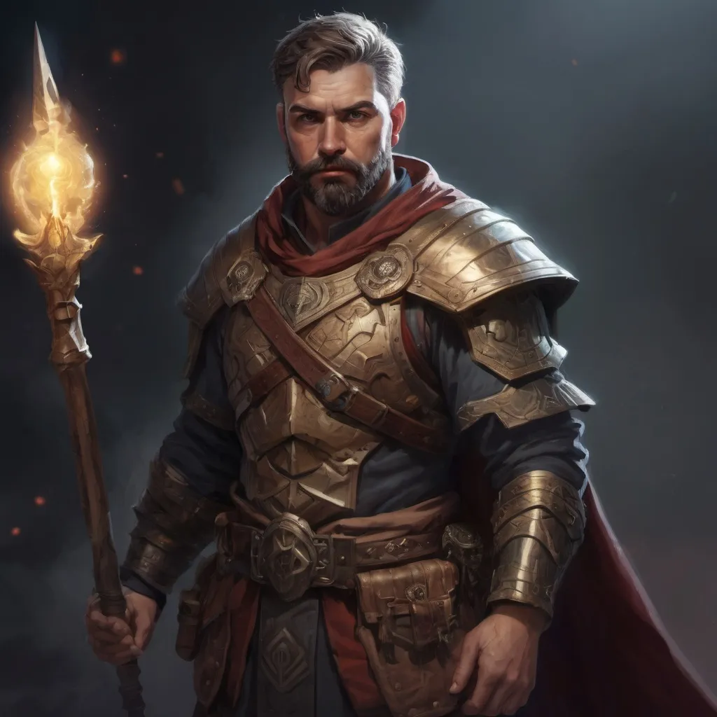 Prompt: Male stocky large mature warrior with short-cut hair and beard, exploring a dark astral dimention, pathfinder, d&d setting, in a realistic high quality digital art style, enhanced shadow quality, colorful