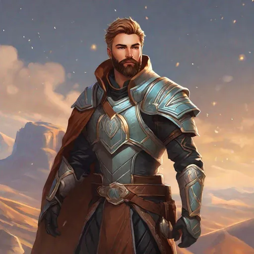 Prompt: A male oracle with dark-blonde short hair and beard, boots, pathfinder, in a detailed realistic digital art style