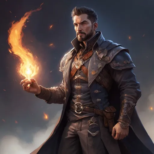 Prompt: Male stocky mature muscular illusionist with short-cut hair and beard, on a battlefield, in combat, Casting a spell, pathfinder, d&d setting, in a realistic high quality digital art style, enhanced shadow quality, colorful