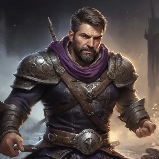 Prompt: (torso) Male stocky large beefy 42-year old battle-mage with short hair and beard, hairy chest, engaged in combat casting an magical arcane-spell, villiage under siege at night, in movement, pathfinder, d&d setting, realistic, enhanced shadow quality, colorful