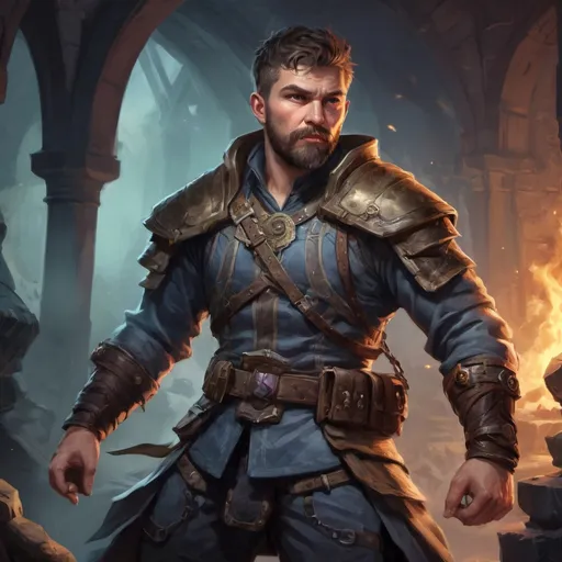 Prompt: Male stocky large mature Scottish fighter with short-cut hair and beard, exploring a dark astral magical dungeon in combat, pathfinder, d&d setting, in a realistic high quality digital art style, enhanced shadow quality, colorful