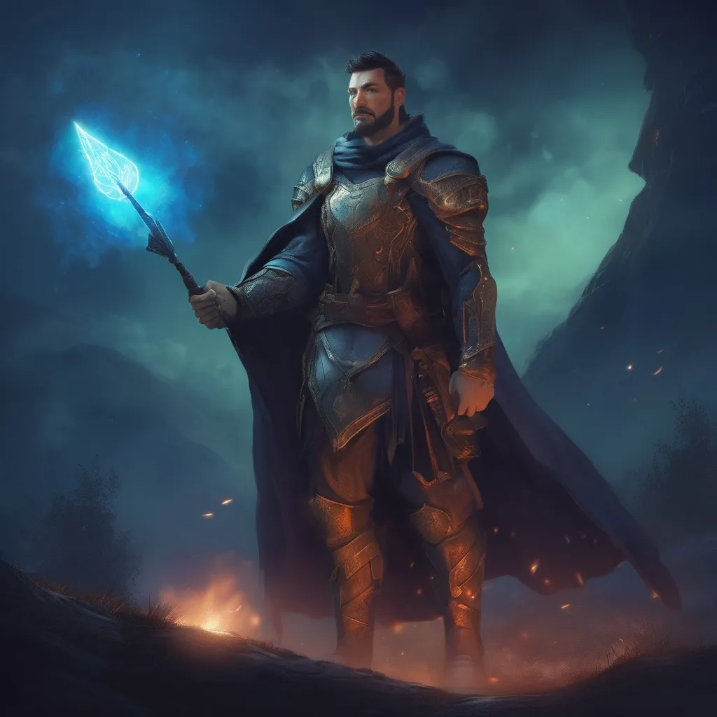 Prompt: (Full body) male stocky muscular crusader with short-cut hair and beard casting an astral-spell, in nature at night pathfinder, d&d setting, in a realistic digital art style