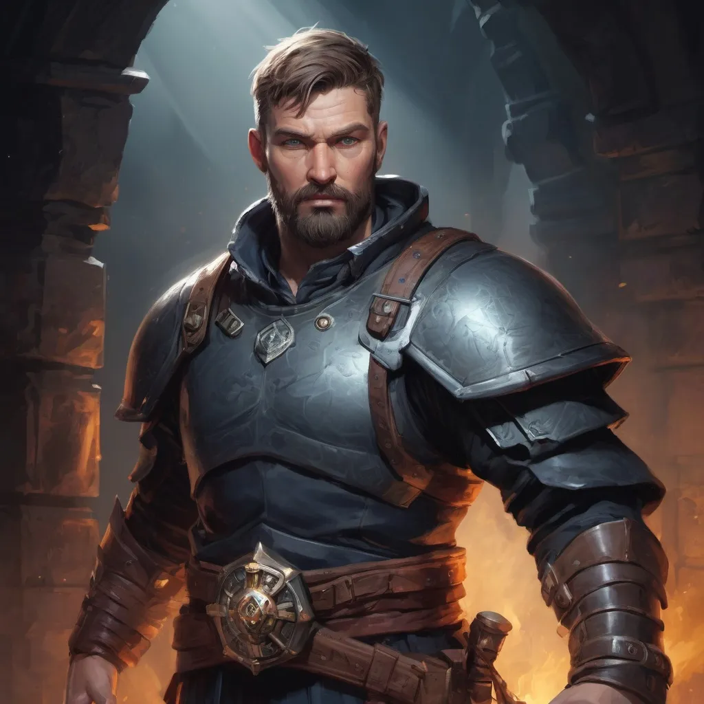 Prompt: Male stocky large mature finnish fighter with short-cut hair and beard, exploring a dark astral magical dungeon in combat, pathfinder, d&d setting, in a realistic high quality digital art style, enhanced shadow quality, colorful