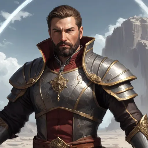 Prompt: (torso) Male stocky large fit 37-year old  royal noble Archmage with short-cut hair and beard, casting a magic-ray out of hands in a windy path, pathfinder, d&d setting, in a realistic high quality digital art style, enhanced shadow quality