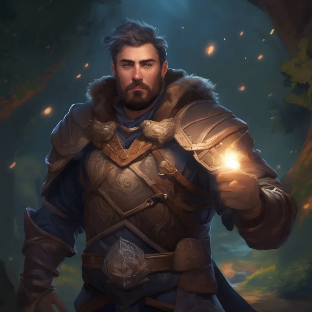 Prompt: (Full body) male stocky druid with short-cut hair and beard, in leather armor, casting a swirly nature-spell, in nature at night pathfinder, d&d setting, in a realistic digital art style