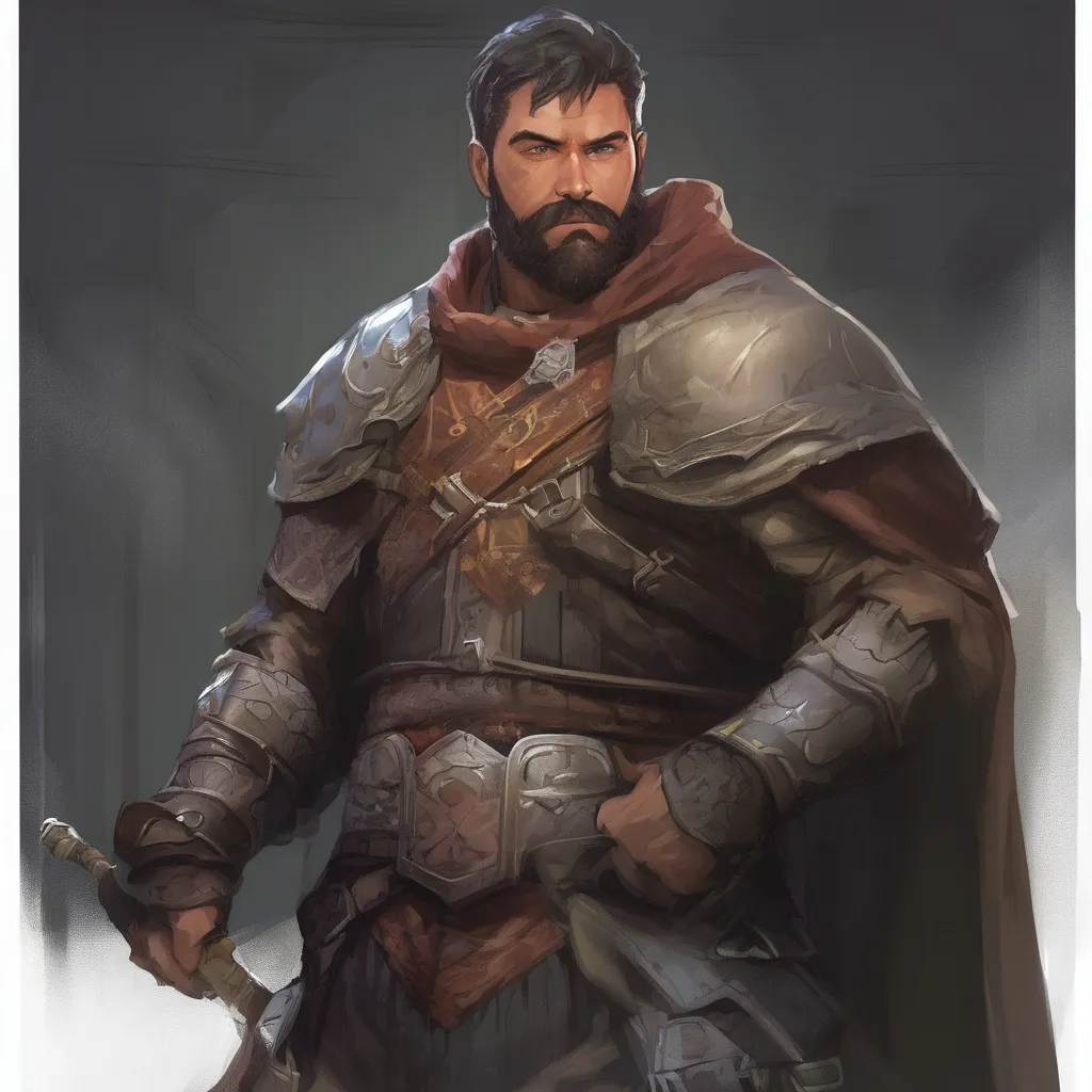 Prompt: (Full body) male stocky big-chested warrior with short hair and beard, in a dark room, pathfinder, d&d setting, in a realistic digital art style