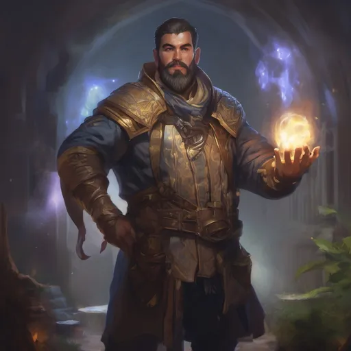 Prompt: (Full body) male stocky arcane sorcerer with short salt and pepper hair and beard, casting an astral spell, in nature at night, pathfinder, d&d setting, in a realistic digital art style