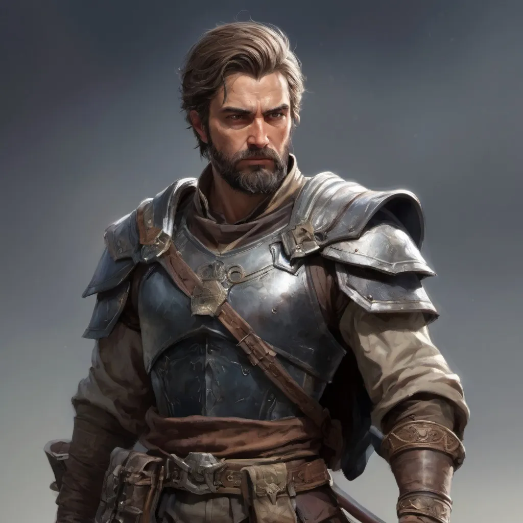 Prompt: (torso) Male heavy-set mature fit magical Ranger with short-cut hair and beard, holding fantasy-weapon , in a windy battlefield, pathfinder, d&d setting, enhanced shadow quality