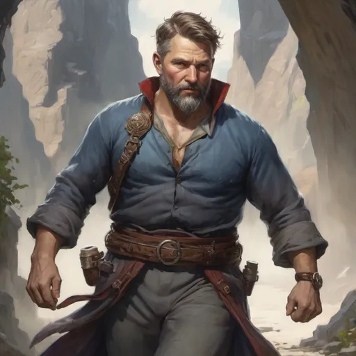 Prompt: (torso) Male scruffy fat beefy 37-year old Norwegian arcane-magus with short-cut hair and beard, holding magic spell, in movement on a windy path, pathfinder, d&d setting, in a realistic high quality digital art style, enhanced shadow quality ((norman rockwell))