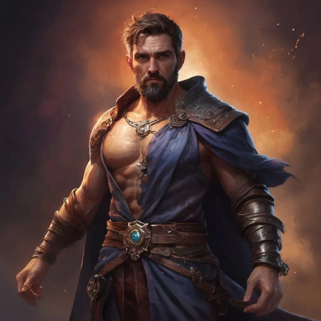 Prompt: Male stocky large mature spellcaster with short-cut hair and beard, no shirt on, exploring a dark astral dimention, pathfinder, d&d setting, in a realistic high quality digital art style, enhanced shadow quality, colorful