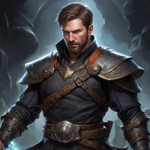 Prompt: (torso) Male stocky large Finnish handsome battle-mage with short-cut hair and beard, engaged in combat casting an arcane-spell inside of a dark dungeon, in movement, pathfinder, d&d setting, realistic, enhanced shadow quality, colorful