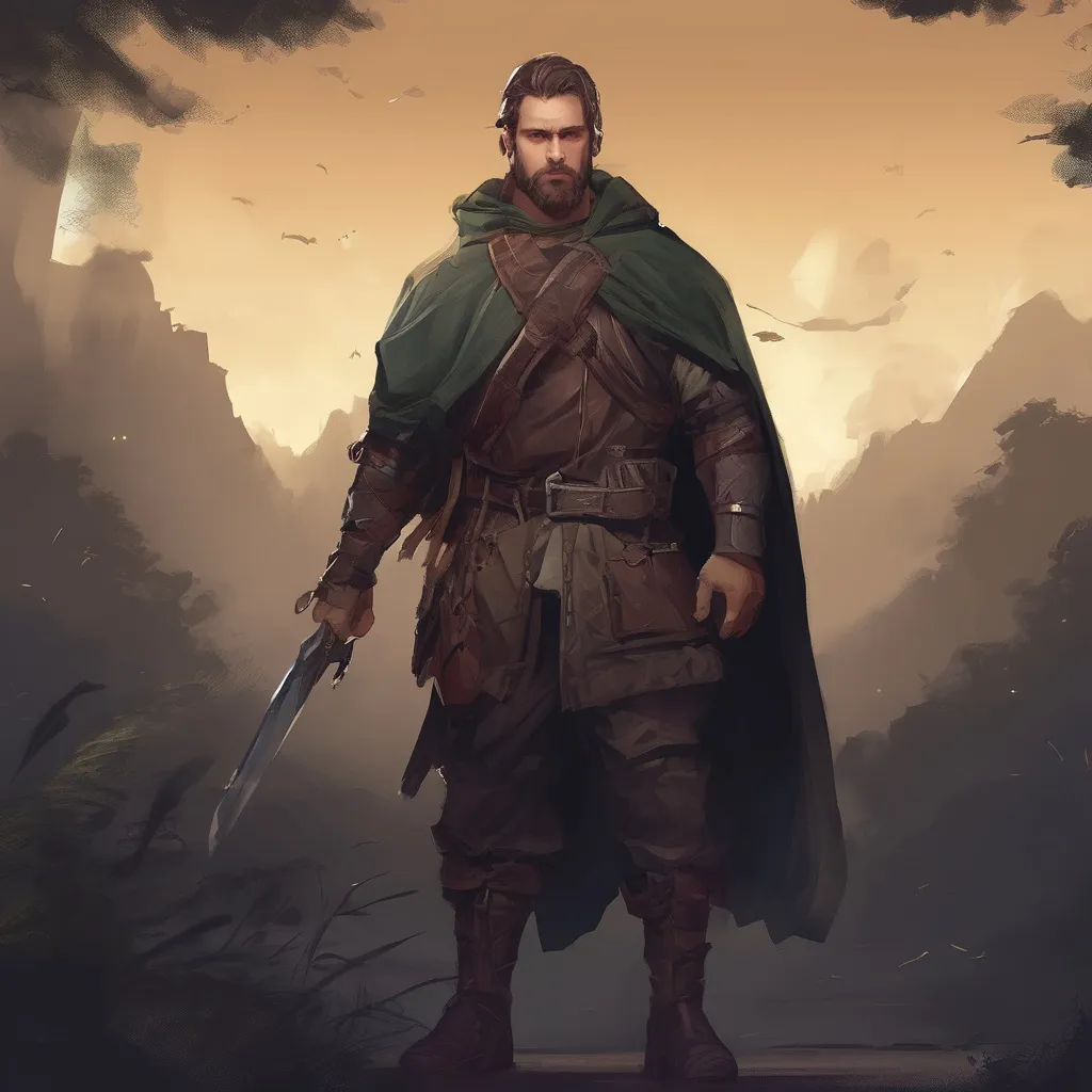 Prompt: (Full body) male stocky fighter with short-cut hair and beard, in nature in the dark, cloak, pathfinder, d&d setting, in a realistic digital art style