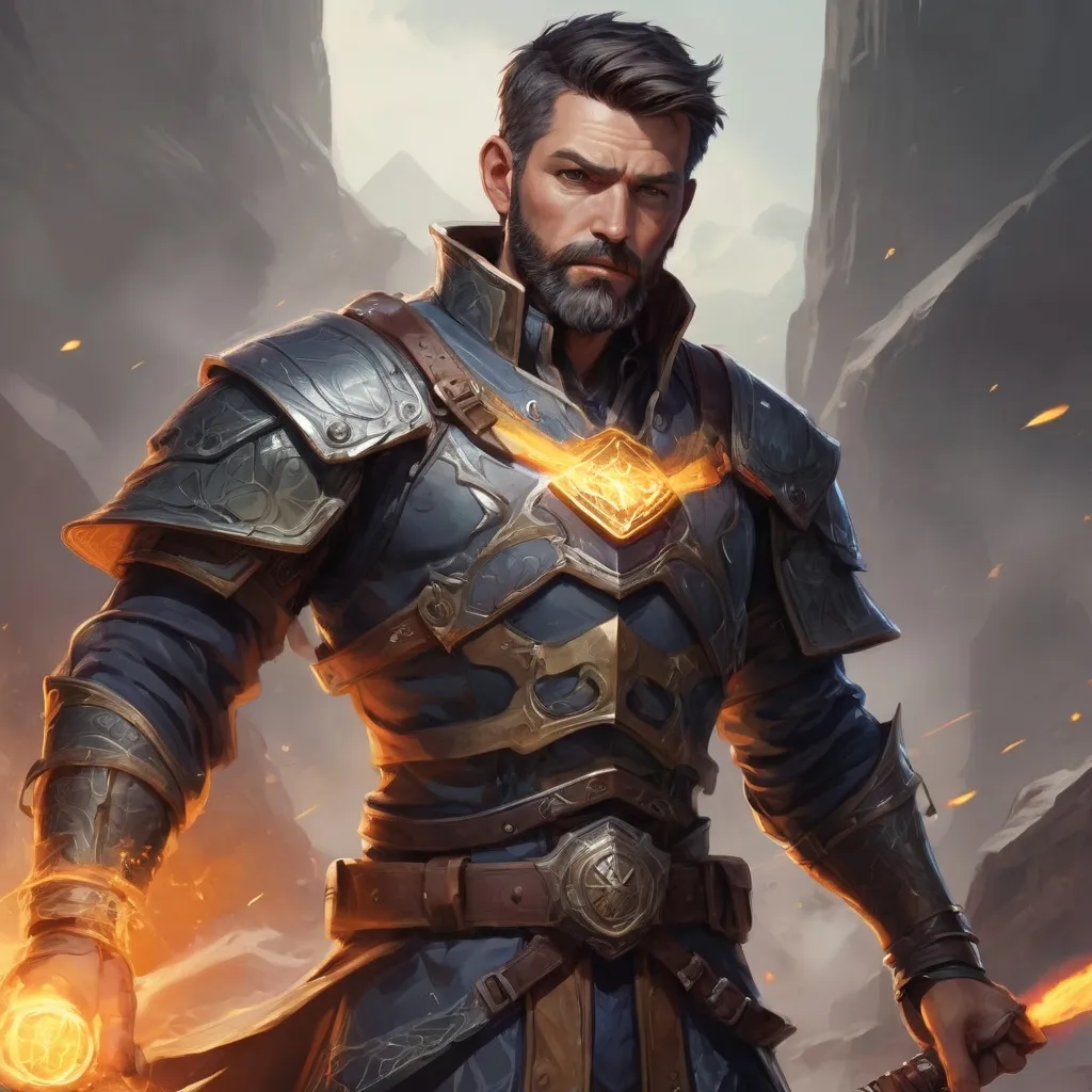 Prompt: Male stocky  mature illutionist with short-cut hair and beard, on a battlefield, in combat, casting a bright-spell, pathfinder, d&d setting, in a realistic high quality digital art style, enhanced shadow quality, colorful
