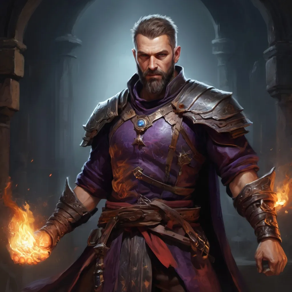 Prompt: (torso) Male stocky large croatian handsome battle-mage with short-cut hair and beard, engaged in combat casting an arcane-spell inside of a dark dungeon, in movement, pathfinder, d&d setting, realistic, enhanced shadow quality, colorful