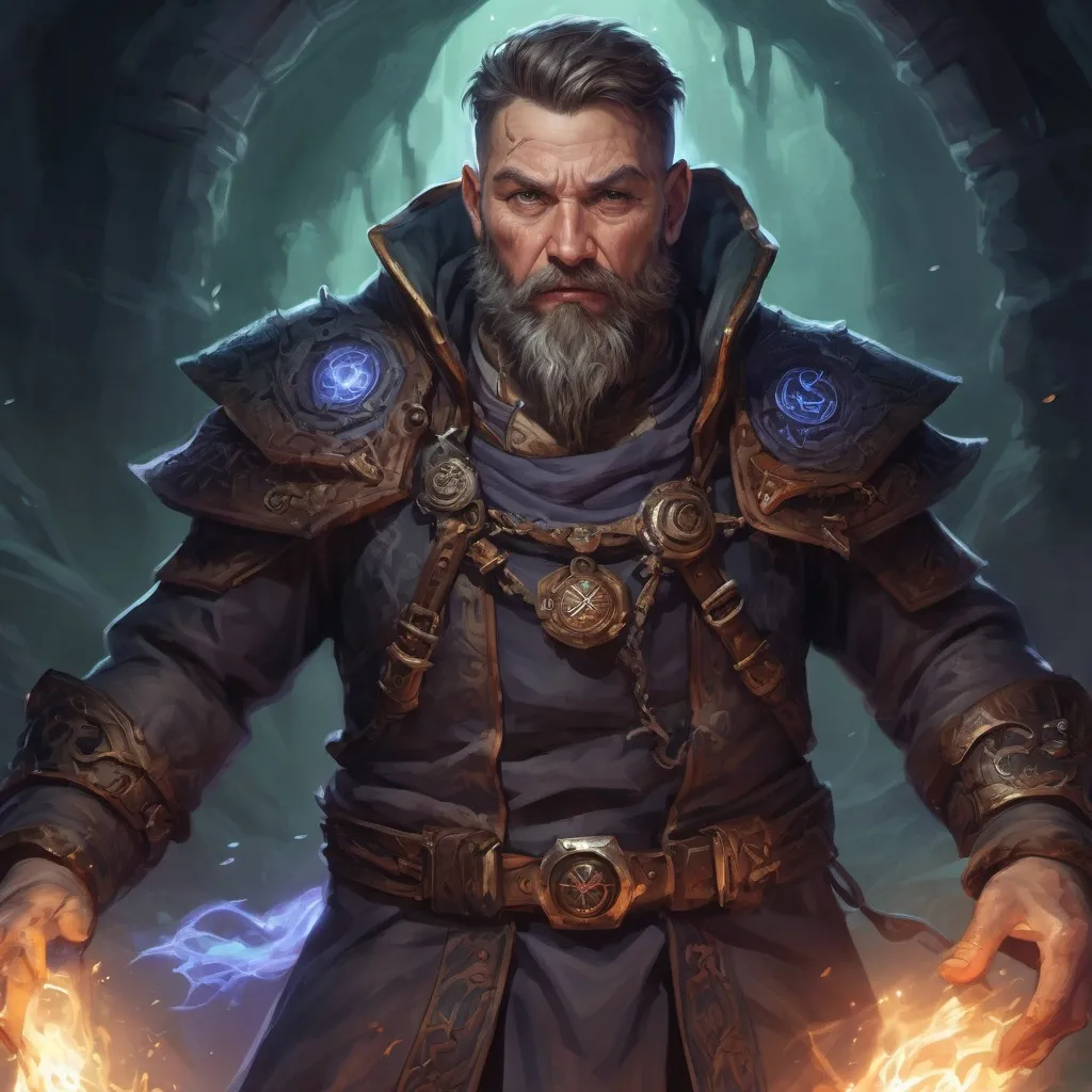 Prompt: Male stocky large mature finnish arcane-druid with short-cut hair and beard, exploring a dark astral magical dungeon in combat, pathfinder, d&d setting, in a realistic high quality digital art style, enhanced shadow quality, colorful