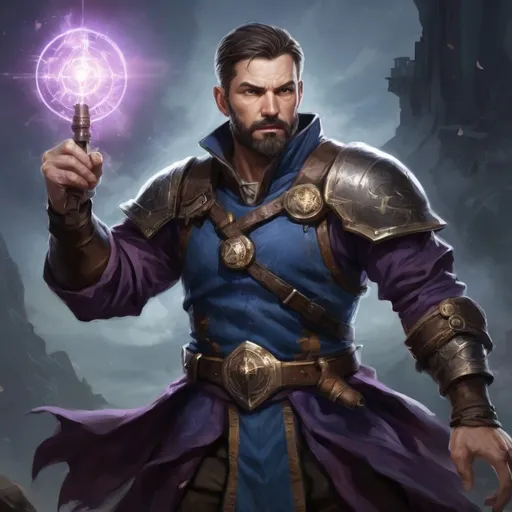 Prompt: (torso) Male stocky large 38-year old battle-mage with short hair and beard, engaged in combat casting an magical arcane-spell, villiage under siege at night, in movement, pathfinder, d&d setting, realistic, enhanced shadow quality, colorful