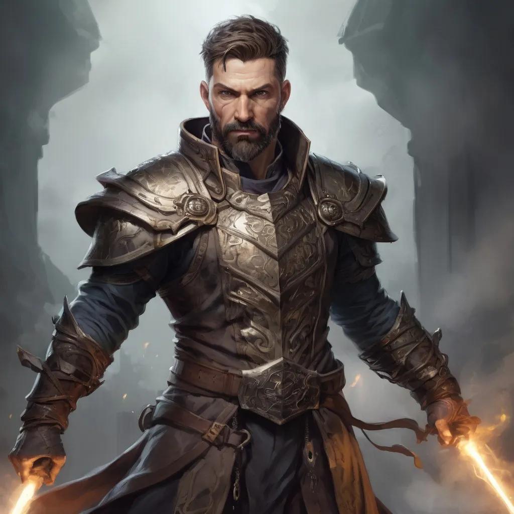 Prompt: (torso) Male stocky large mature fit battle-mage with short-cut hair and beard, engaged in combat casting a light-spell in movement, pathfinder, d&d setting, realistic, enhanced shadow quality