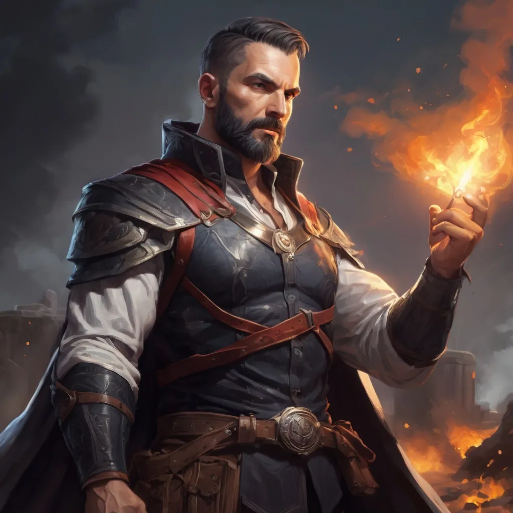 Prompt: Male stocky mature muscular illusionist with short-cut hair and beard, on a battlefield, in combat, Casting a spell, pathfinder, d&d setting, in a realistic high quality digital art style, enhanced shadow quality, colorful