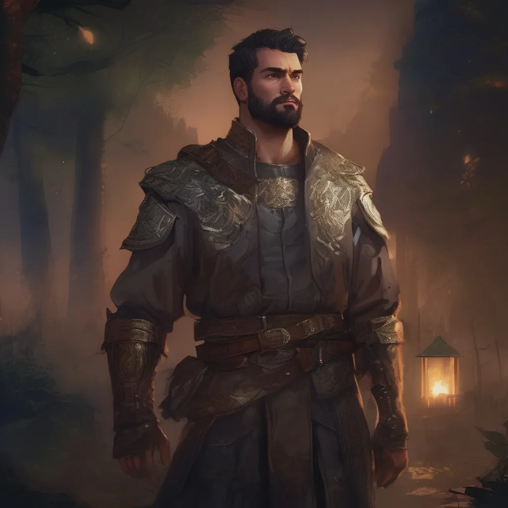 Prompt: (Full body) male manly stocky holy paladin with dark short-cut hair and beard, in nature at night, pathfinder, d&d setting, in a realistic digital art style