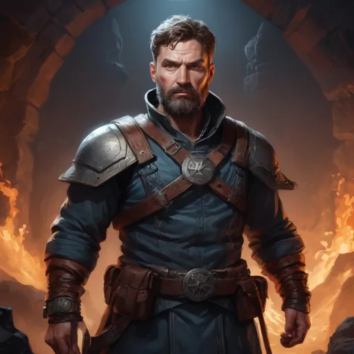 Prompt: Male stocky large mature swedish fighter with short-cut hair and beard, exploring a dark astral dungeon, pathfinder, d&d setting, in a realistic high quality digital art style, enhanced shadow quality, colorful