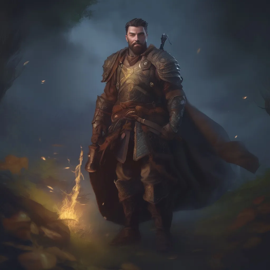 Prompt: (Full body) male stocky druid with short-cut hair and beard, in leather armor, casting a swirly nature-spell, in nature at night pathfinder, d&d setting, in a realistic digital art style