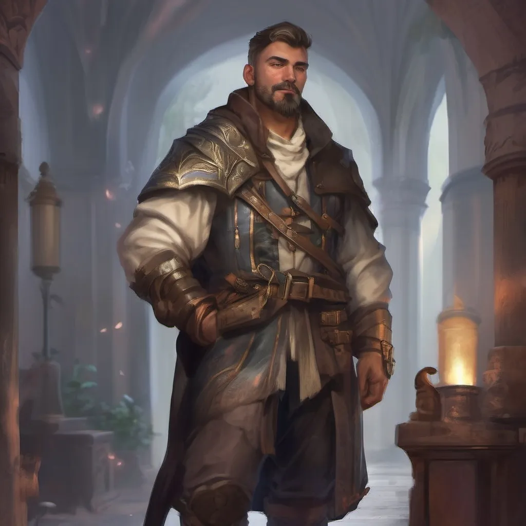 Prompt: (Full body) male stocky alchemist with short hair and mustache,  in a dark room, pathfinder, d&d setting, in a realistic digital art style