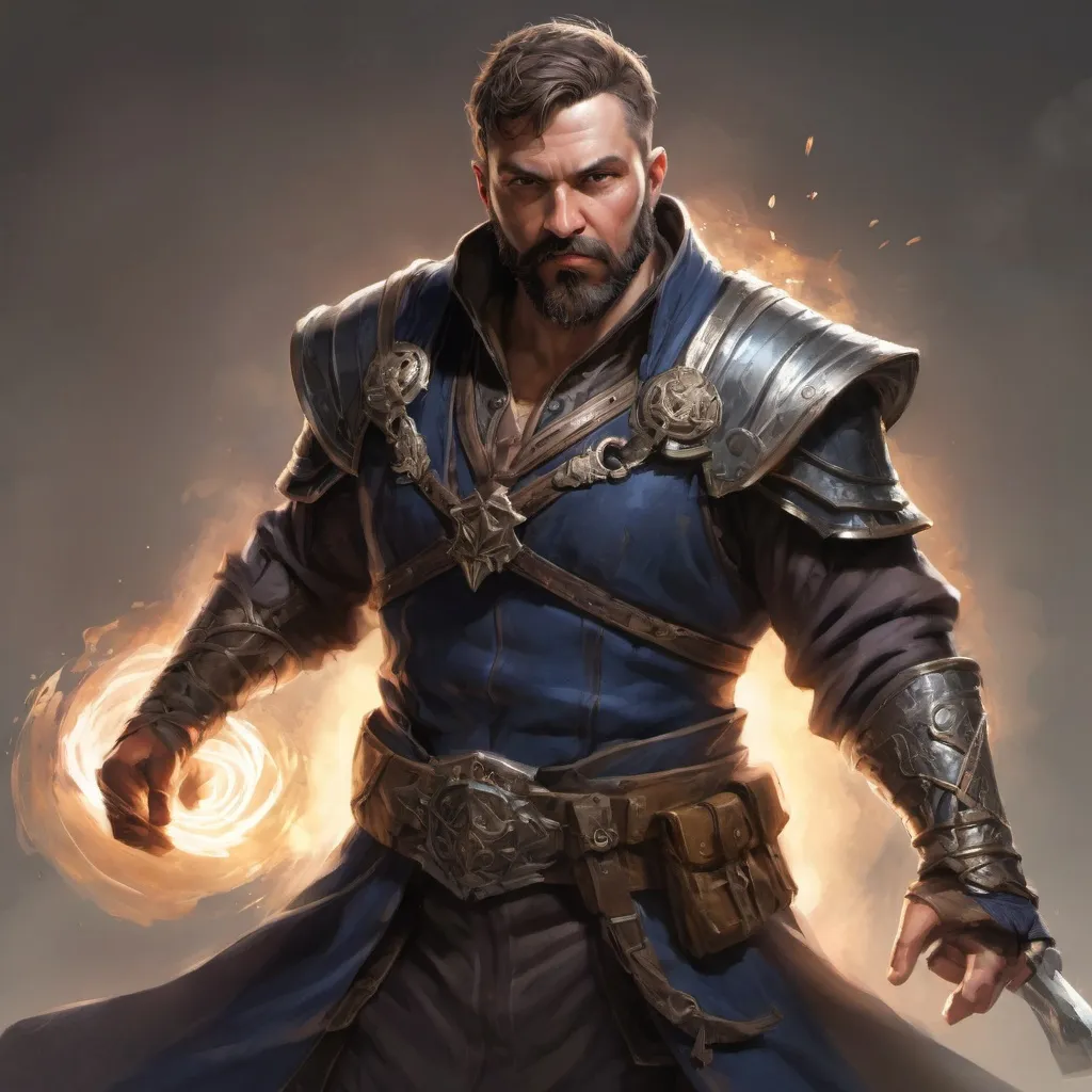 Prompt: (torso) Male stocky large mature fit battle-mage with short-cut hair and beard, engaged in combat casting a light-spell  nature, pathfinder, d&d setting, realistic, enhanced shadow quality