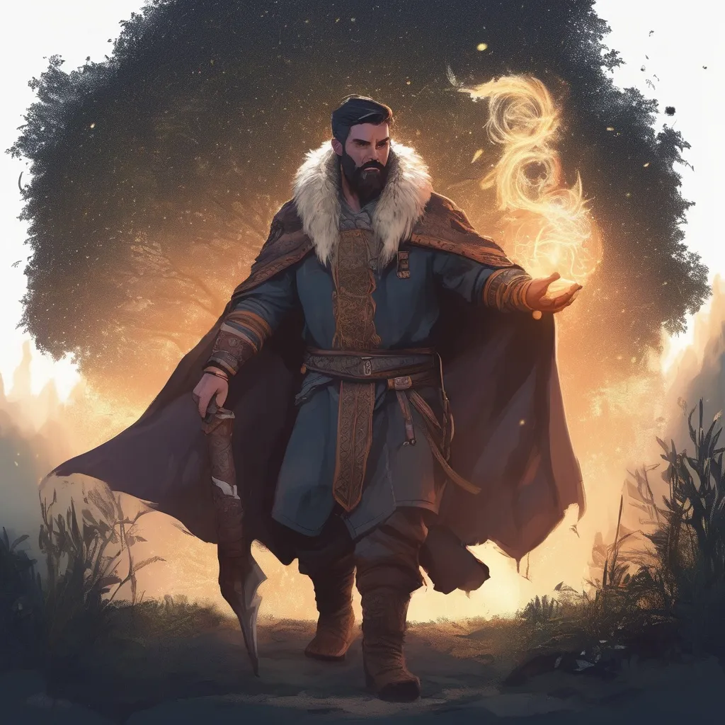 Prompt: (Full body) male stocky large magical druid with short-cut hair and beard, casting a magical healing spell, in nature in the dark, cloak, pathfinder, d&d setting, in a realistic digital art style