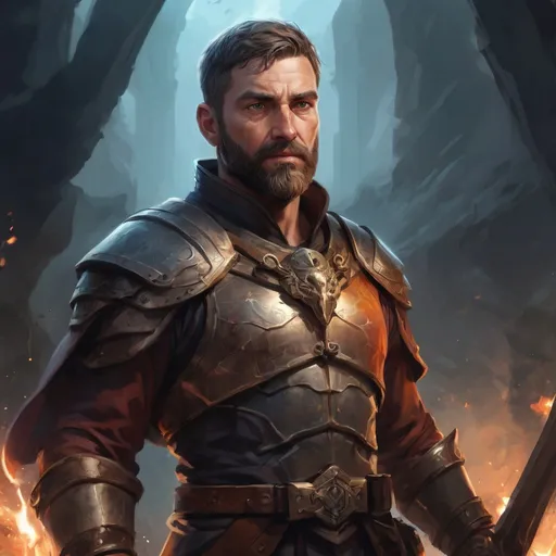 Prompt: Male stocky large mature warrior with short-cut hair and beard, exploring a dark astral dimention, pathfinder, d&d setting, in a realistic high quality digital art style, enhanced shadow quality
