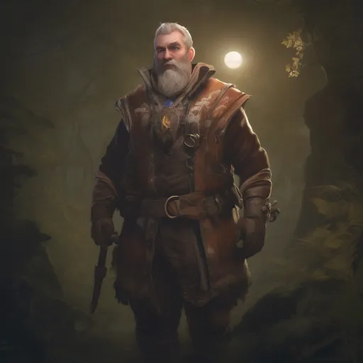 Prompt: (Full body) male stocky big-chested Noble raider with blonde short hair and beard, in nature at night, pathfinder, d&d setting, in a realistic digital art style