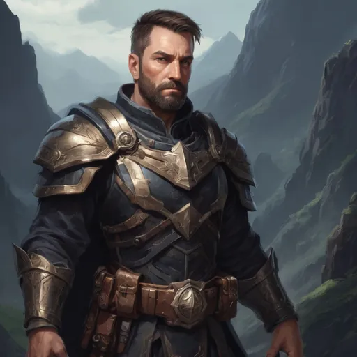 Prompt: (head and torso) Male heavy-set mature holy-paladin with short-cut hair and beard, holding weapon, in a mountain valley at night, in combat, pathfinder, d&d setting, in a realistic high quality digital art style, enhanced shadow quality