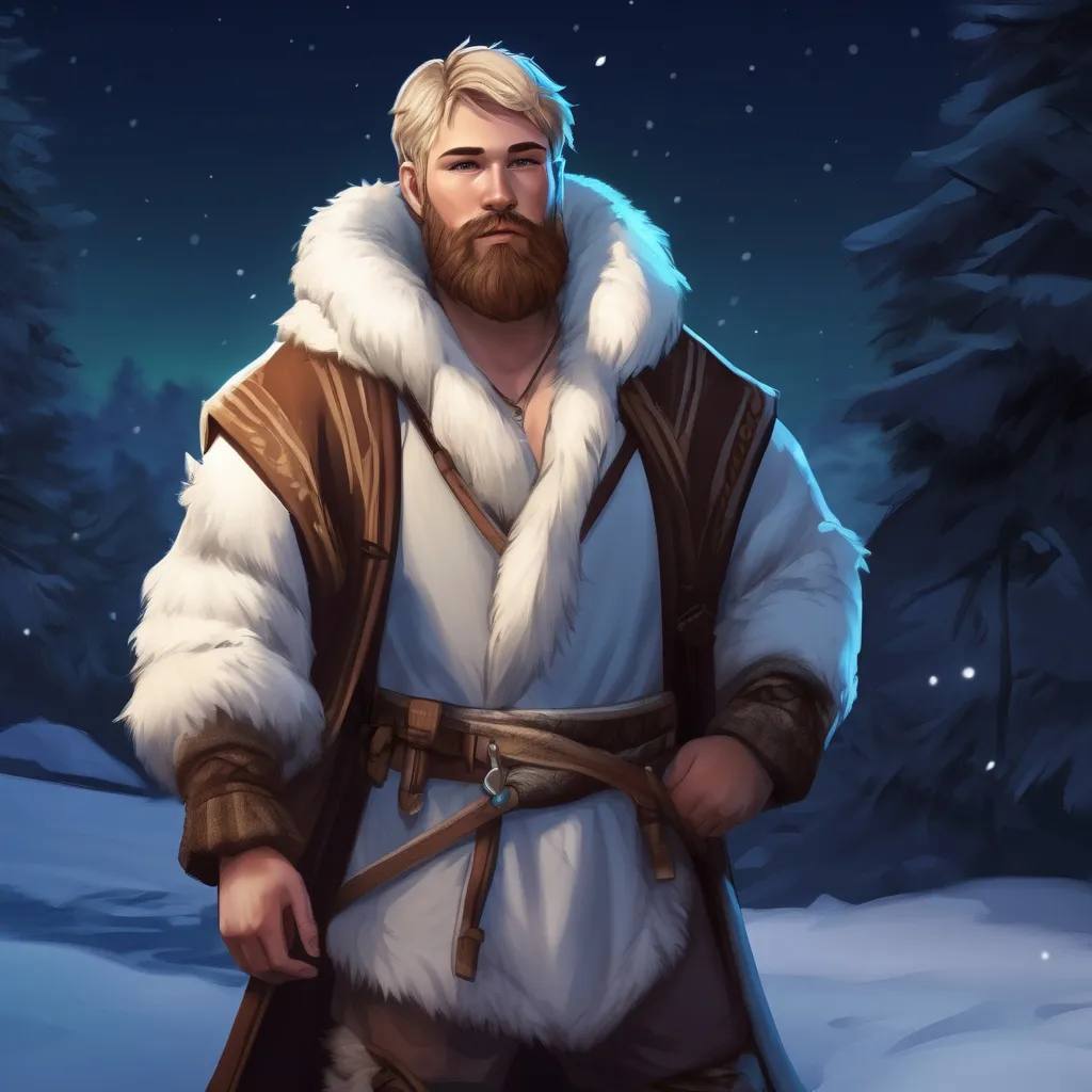 Prompt: (Full body) male magical stocky young norwegian arctic-druid with short hair and beard, in nature at night, pathfinder, d&d setting, in a realistic digital art style