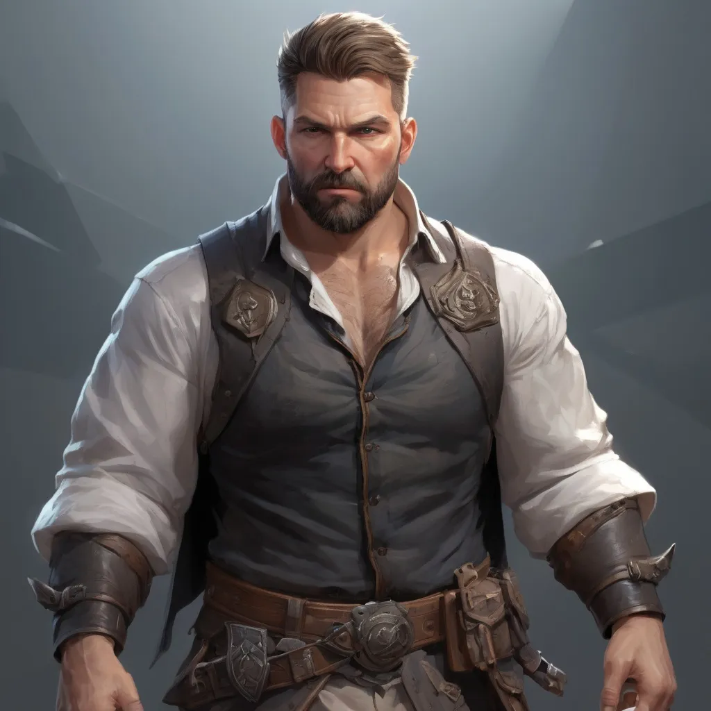 Prompt: (torso) Male stocky large fat beefy 37-year old battle-magus with short-cut hair and beard, open shirt hairy chest, in combat casting a magic-ray out of hands in a windy path, pathfinder, d&d setting, in a realistic high quality digital art style, enhanced shadow quality, colorful