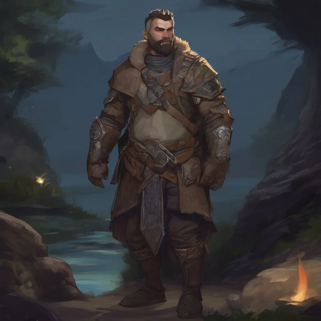 Prompt: (Full body) male stocky big-chested hairy-chested paladin with short hair and beard, no shirt on, in nature at night, pathfinder, d&d setting, in a realistic digital art style