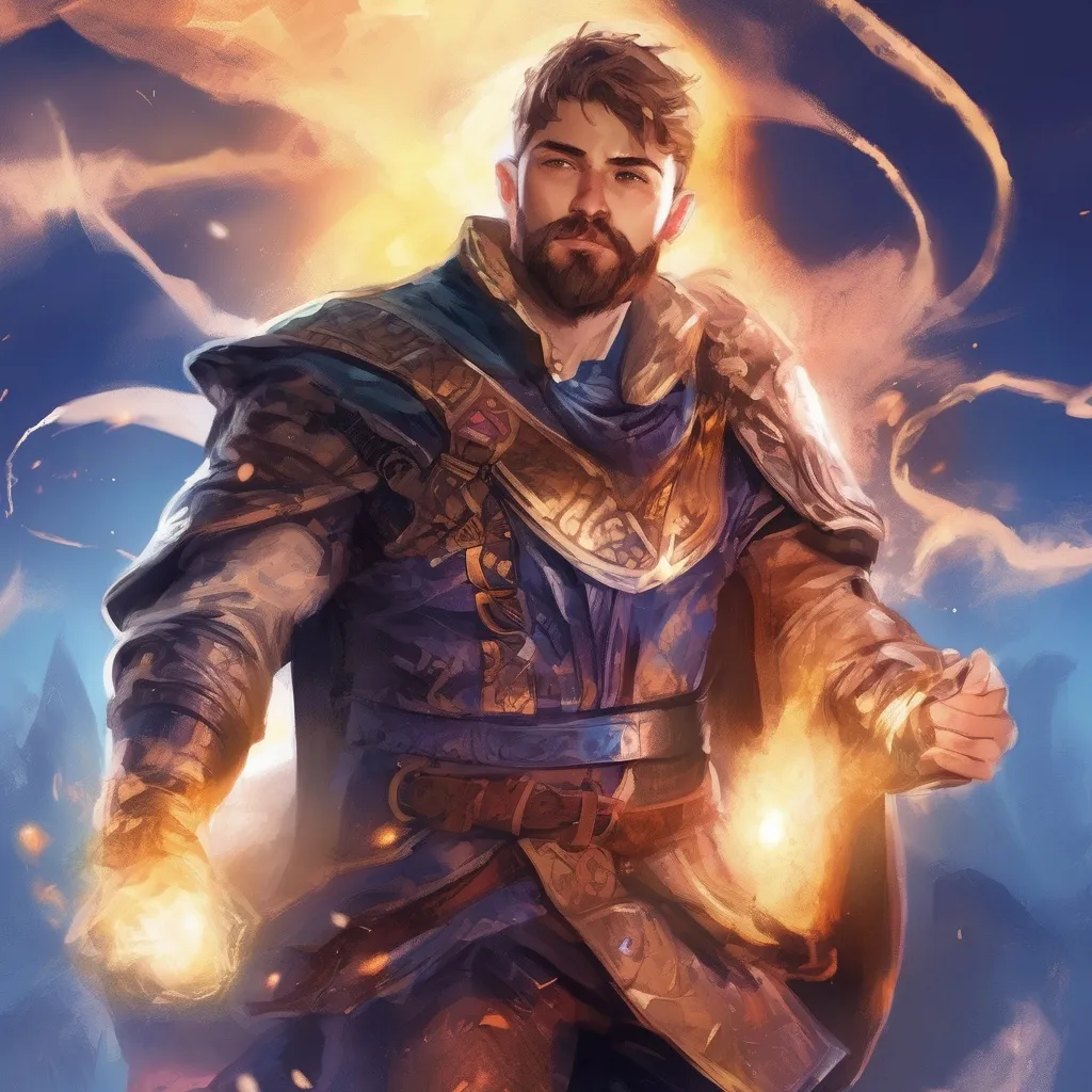 Prompt: (Full body) male stocky big-chested young wizard with striped short hair and beard, hairy chest, casting swirly bright spell, in nature at night, pathfinder, d&d setting, in a realistic high quality digital art style