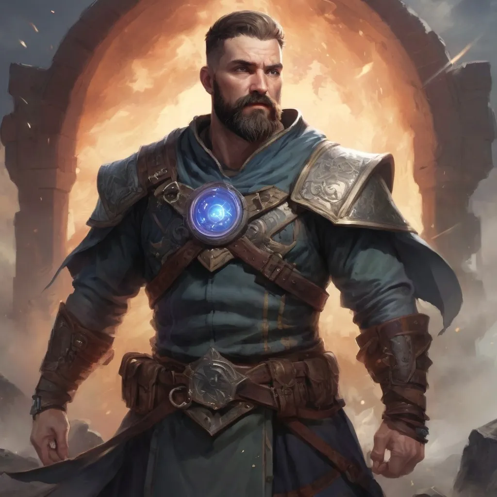 Prompt: (head and torso) Male heavy-set fit 30-year old hunky druid with short-cut hair and beard, holding magic-spell, in a windy battlefield, pathfinder, d&d setting, enhanced shadow quality