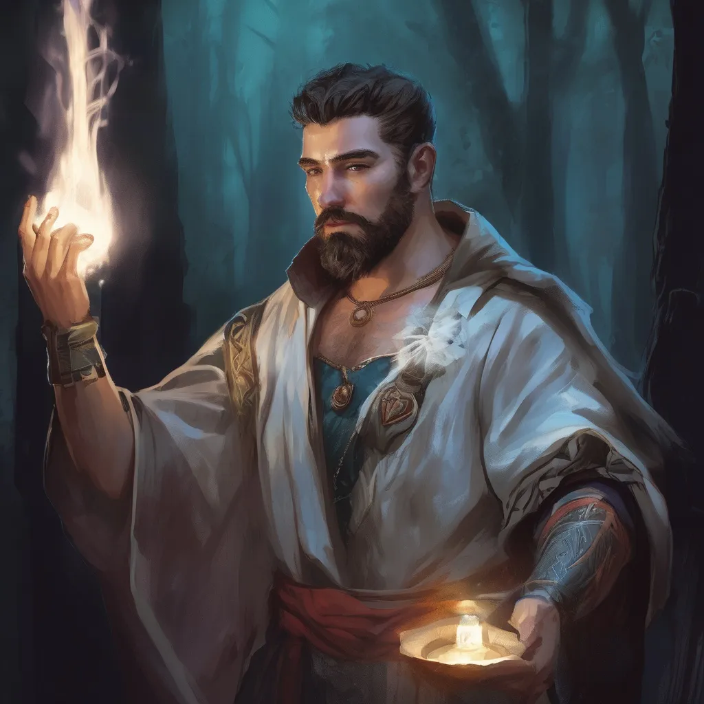 Prompt: (Full body) male large albanian druid with short-cut hair and beard, casting a magical spell, outside of a forest at night, pathfinder, d&d setting, in a realistic digital art style