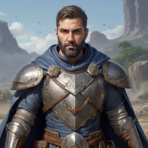Prompt: Male stocky heavy-set mature illutionist with short-cut hair and beard, on a battlefield, in combat, casting a azure-spell, pathfinder, d&d setting, realistic high quality, enhanced shadow quality