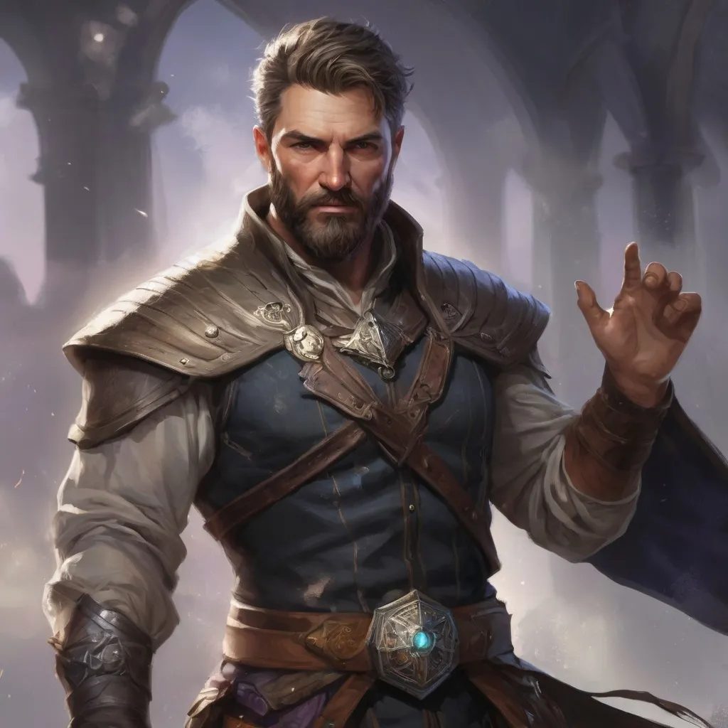 Prompt: (torso) Male stocky large 42-year old enchanter with short-cut hair and beard, open shirt hairy chest, in combat casting a magic-ray out of hands in a windy path, pathfinder, d&d setting, in a realistic high quality digital art style, enhanced shadow quality, colorful
