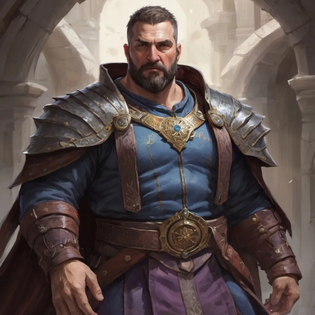 Prompt: (torso) Male stocky large fat beefy 37-year old battle-magus with short-cut hair and beard, open shirt hairy chest, in combat casting a magic-ray out of hands in a windy path, pathfinder, d&d setting, in a realistic high quality digital art style, enhanced shadow quality, colorful