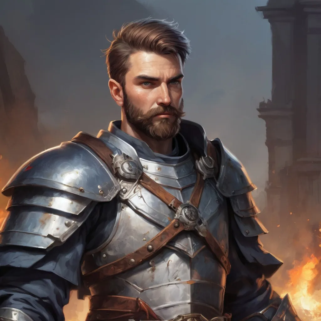Prompt: Male heavy-set mature fit Pikeman with short-cut hair and beard, holding fantasy-weapon , in a windy battlefield, pathfinder, d&d setting, enhanced shadow quality