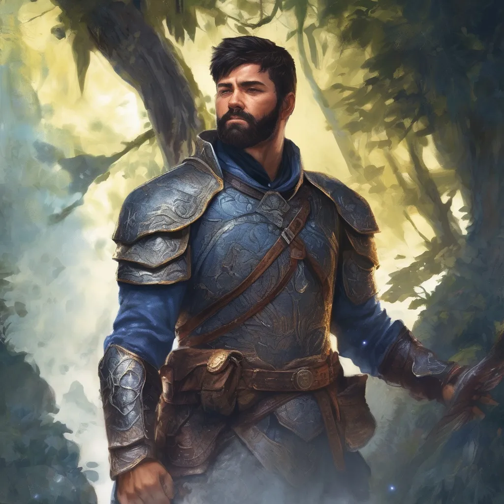 Prompt: (Full body) male handsome large magical guard with short hair and beard, outside of a cave by a forest at night, pathfinder, d&d setting, in a realistic high quality digital art style